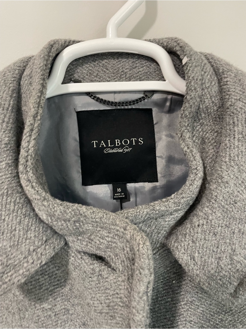 Talbots Light Gray Knit Drape Collar Coat